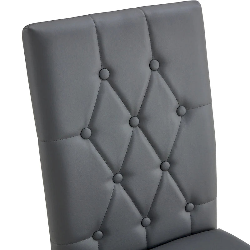 Modern Set of 4 Armless Dining Chairs with Grid Quilted Studded Backrest Metal Legs, for Dining Room Living Room and Bedroom