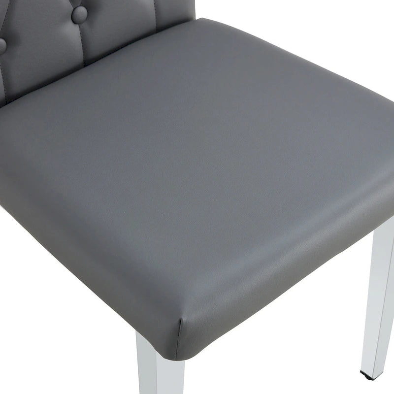 Modern Set of 4 Armless Dining Chairs with Grid Quilted Studded Backrest Metal Legs, for Dining Room Living Room and Bedroom