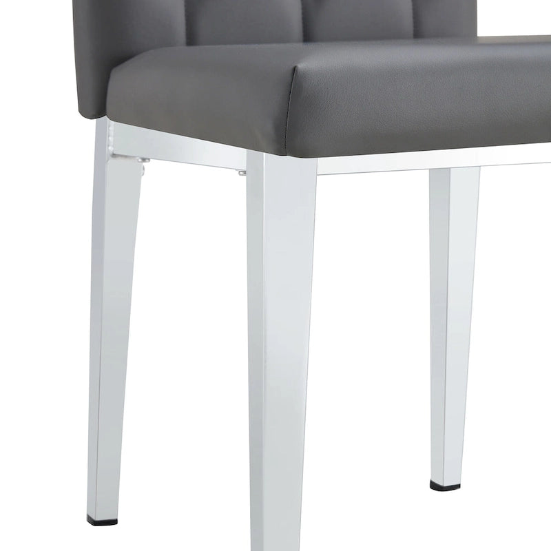 Modern Set of 4 Armless Dining Chairs with Grid Quilted Studded Backrest Metal Legs, for Dining Room Living Room and Bedroom