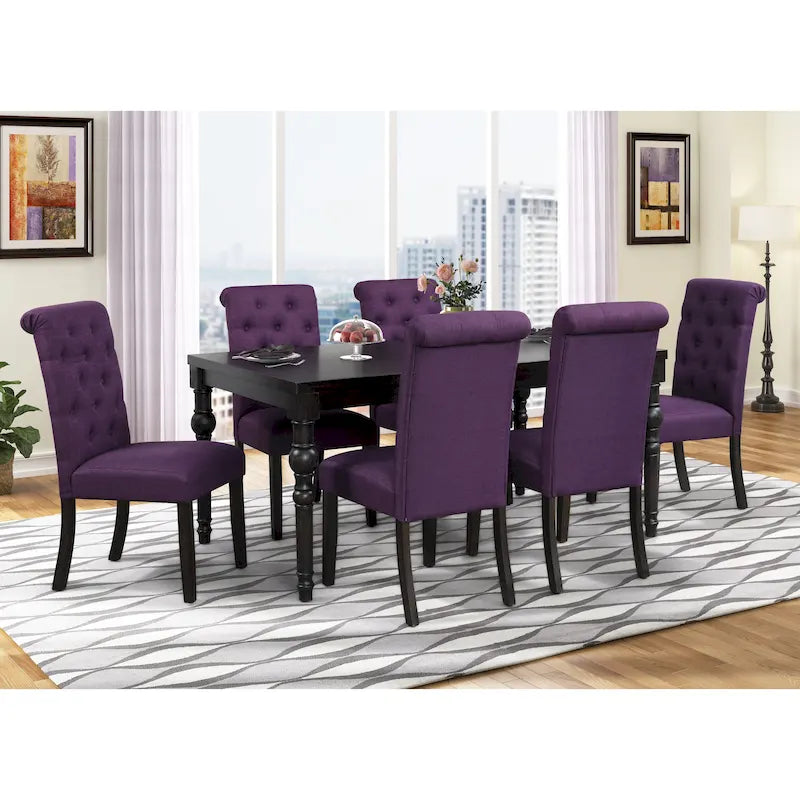Indoor Dining Table and Chair Sets Rustic Farmhouse Dining Table and Chair Sets with Turned Legs and Button Tufted Backrest