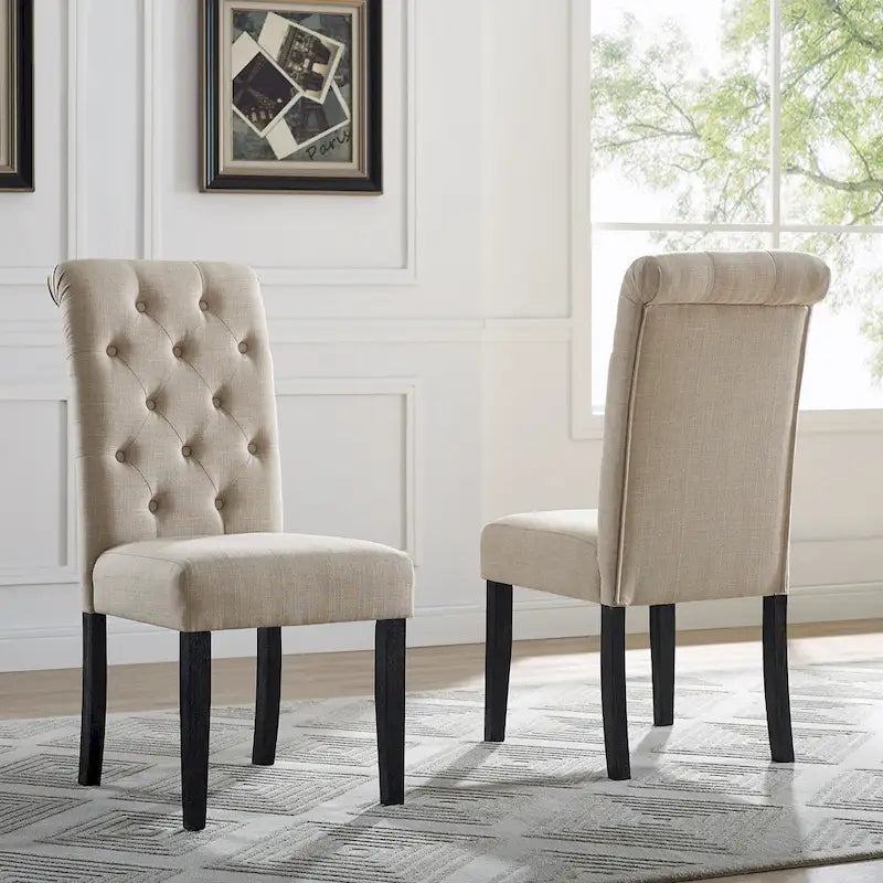 Indoor Dining Table and Chair Sets Rustic Farmhouse Dining Table and Chair Sets with Turned Legs and Button Tufted Backrest