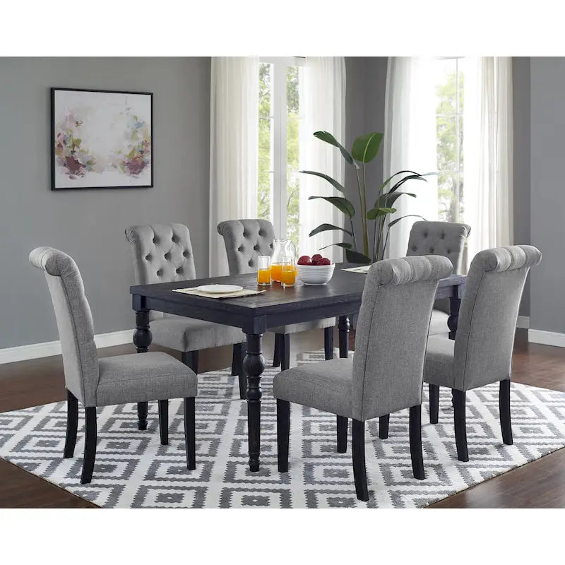 Indoor Dining Table and Chair Sets Rustic Farmhouse Dining Table and Chair Sets with Turned Legs and Button Tufted Backrest