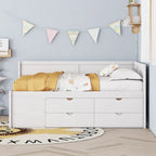 Nordic Creative Full Size Daybed with Drawers and Shelves Storage Bed Frame for Kids Teens Adults Space-Saving, Easy Assembly