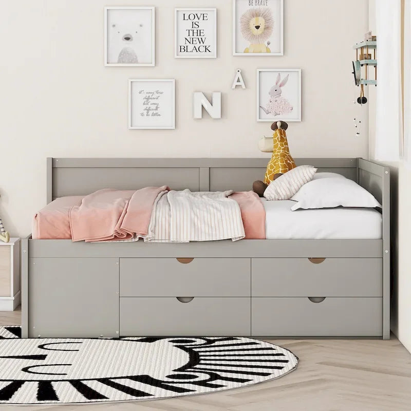 Nordic Creative Full Size Daybed with Drawers and Shelves Storage Bed Frame for Kids Teens Adults Space-Saving, Easy Assembly