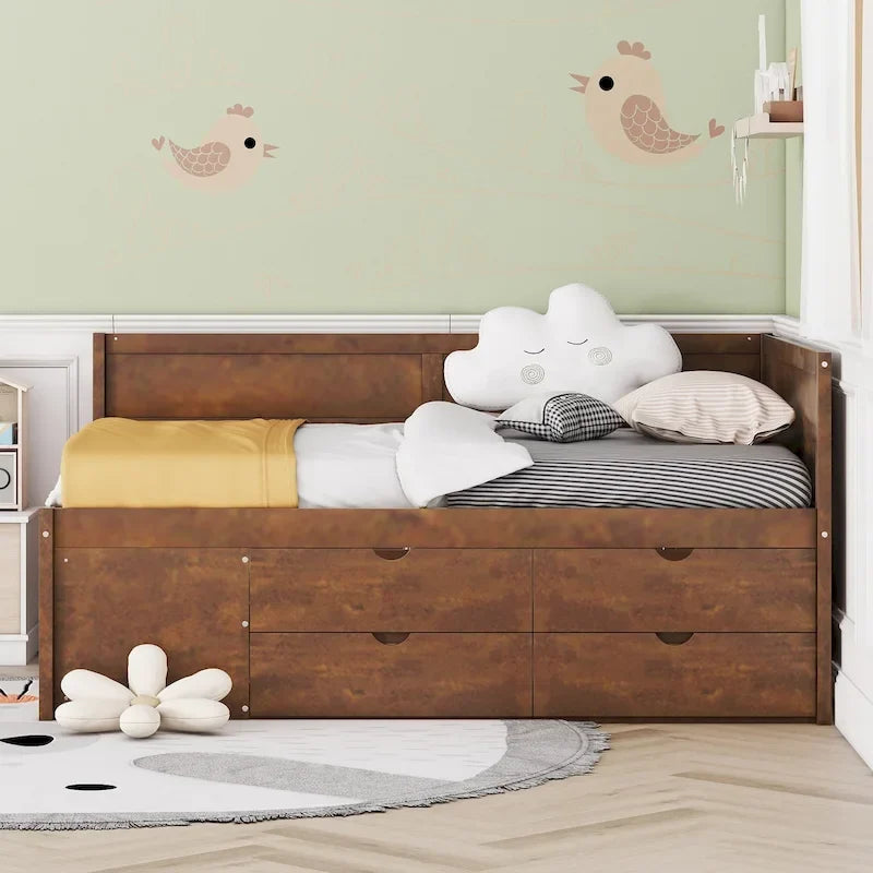 Nordic Creative Full Size Daybed with Drawers and Shelves Storage Bed Frame for Kids Teens Adults Space-Saving, Easy Assembly