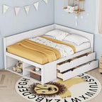 Nordic Creative Full Size Daybed with Drawers and Shelves Storage Bed Frame for Kids Teens Adults Space-Saving, Easy Assembly