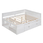 Nordic Creative Full Size Daybed with Drawers and Shelves Storage Bed Frame for Kids Teens Adults Space-Saving, Easy Assembly