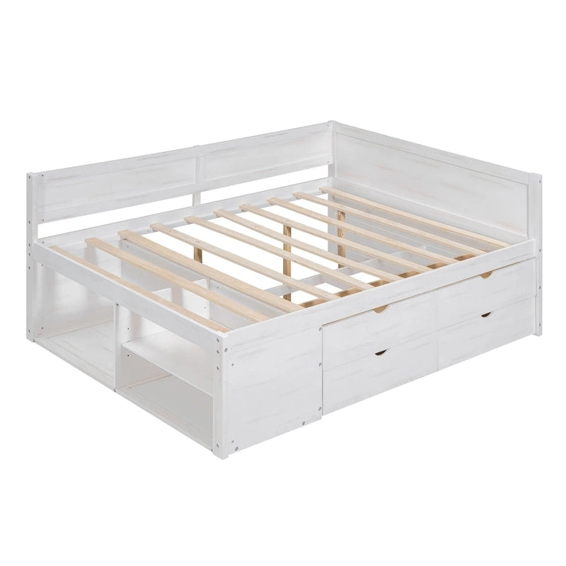Nordic Creative Full Size Daybed with Drawers and Shelves Storage Bed Frame for Kids Teens Adults Space-Saving, Easy Assembly