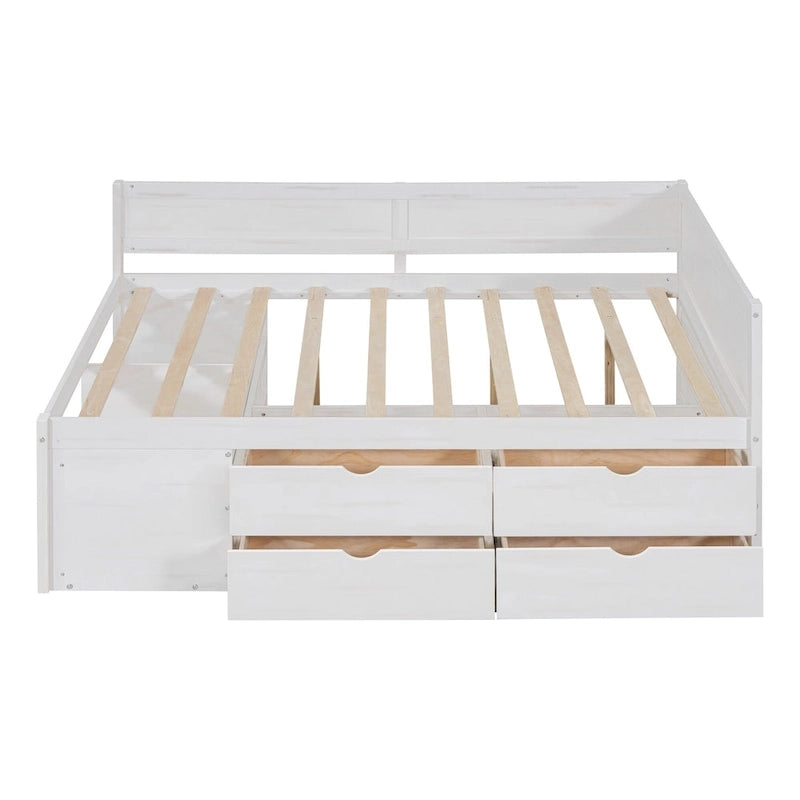 Nordic Creative Full Size Daybed with Drawers and Shelves Storage Bed Frame for Kids Teens Adults Space-Saving, Easy Assembly