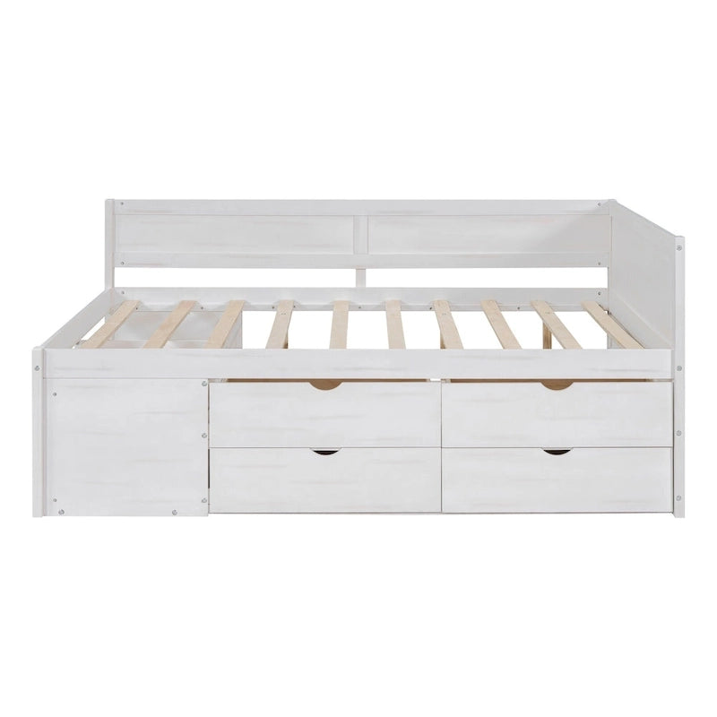 Nordic Creative Full Size Daybed with Drawers and Shelves Storage Bed Frame for Kids Teens Adults Space-Saving, Easy Assembly