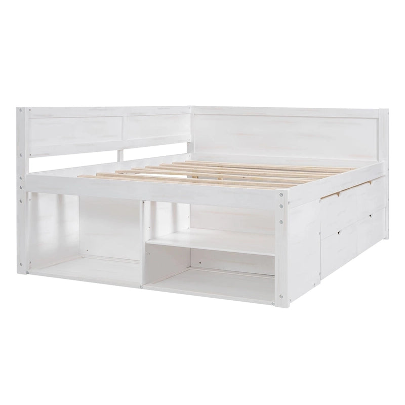 Nordic Creative Full Size Daybed with Drawers and Shelves Storage Bed Frame for Kids Teens Adults Space-Saving, Easy Assembly