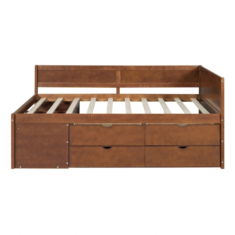 Nordic Creative Full Size Daybed with Drawers and Shelves Storage Bed Frame for Kids Teens Adults Space-Saving, Easy Assembly