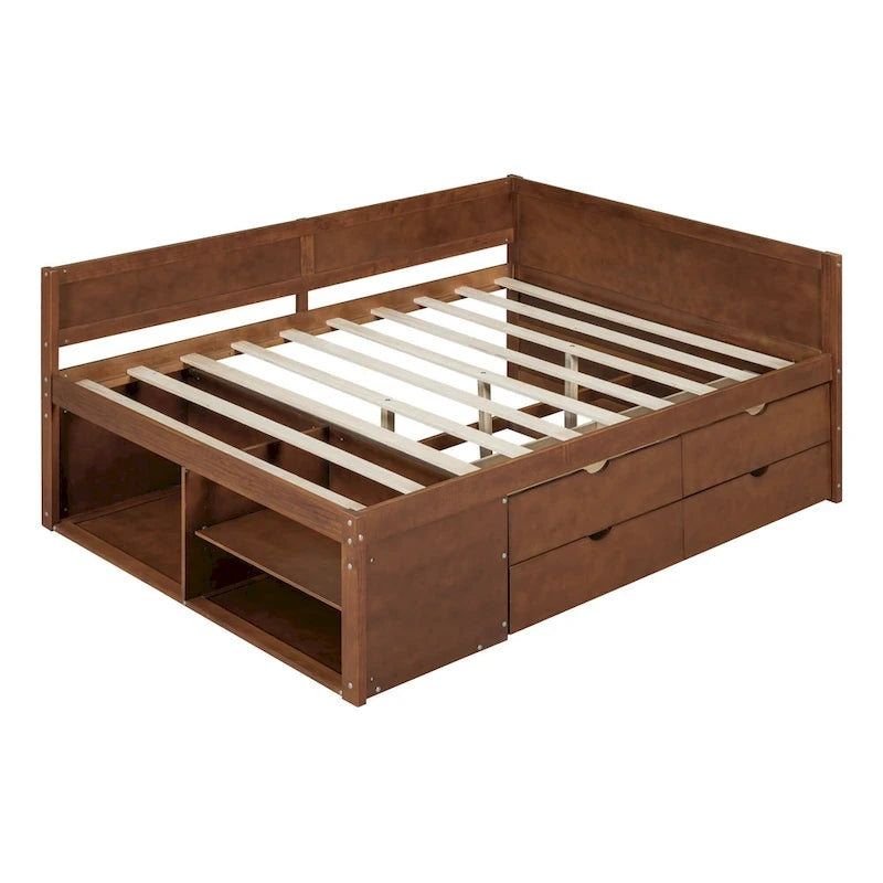Nordic Creative Full Size Daybed with Drawers and Shelves Storage Bed Frame for Kids Teens Adults Space-Saving, Easy Assembly