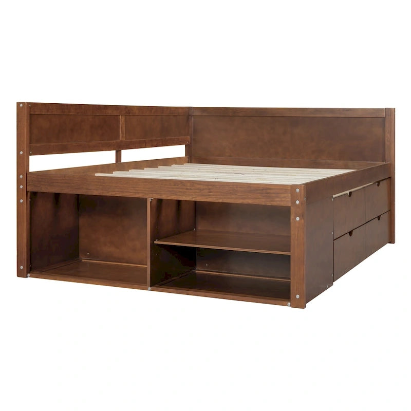 Nordic Creative Full Size Daybed with Drawers and Shelves Storage Bed Frame for Kids Teens Adults Space-Saving, Easy Assembly