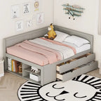 Nordic Creative Full Size Daybed with Drawers and Shelves Storage Bed Frame for Kids Teens Adults Space-Saving, Easy Assembly