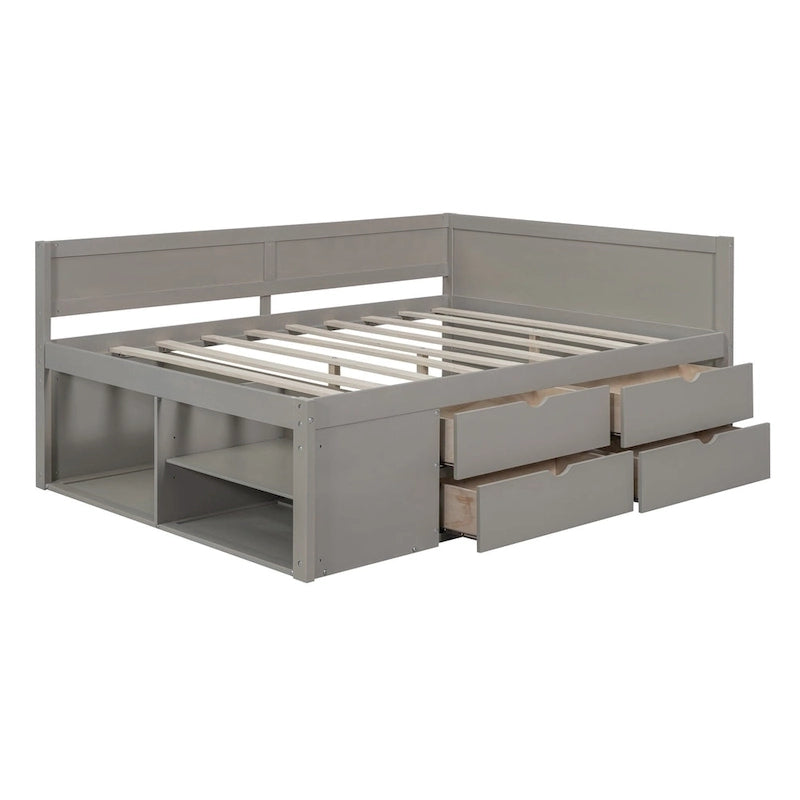 Nordic Creative Full Size Daybed with Drawers and Shelves Storage Bed Frame for Kids Teens Adults Space-Saving, Easy Assembly