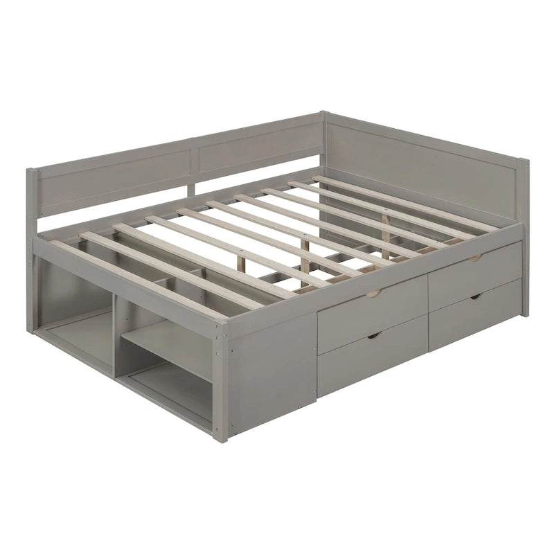 Nordic Creative Full Size Daybed with Drawers and Shelves Storage Bed Frame for Kids Teens Adults Space-Saving, Easy Assembly