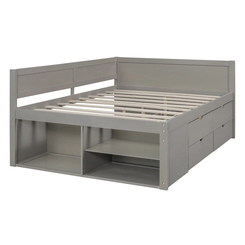 Nordic Creative Full Size Daybed with Drawers and Shelves Storage Bed Frame for Kids Teens Adults Space-Saving, Easy Assembly