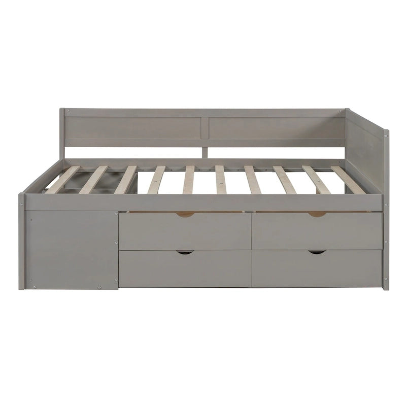Nordic Creative Full Size Daybed with Drawers and Shelves Storage Bed Frame for Kids Teens Adults Space-Saving, Easy Assembly