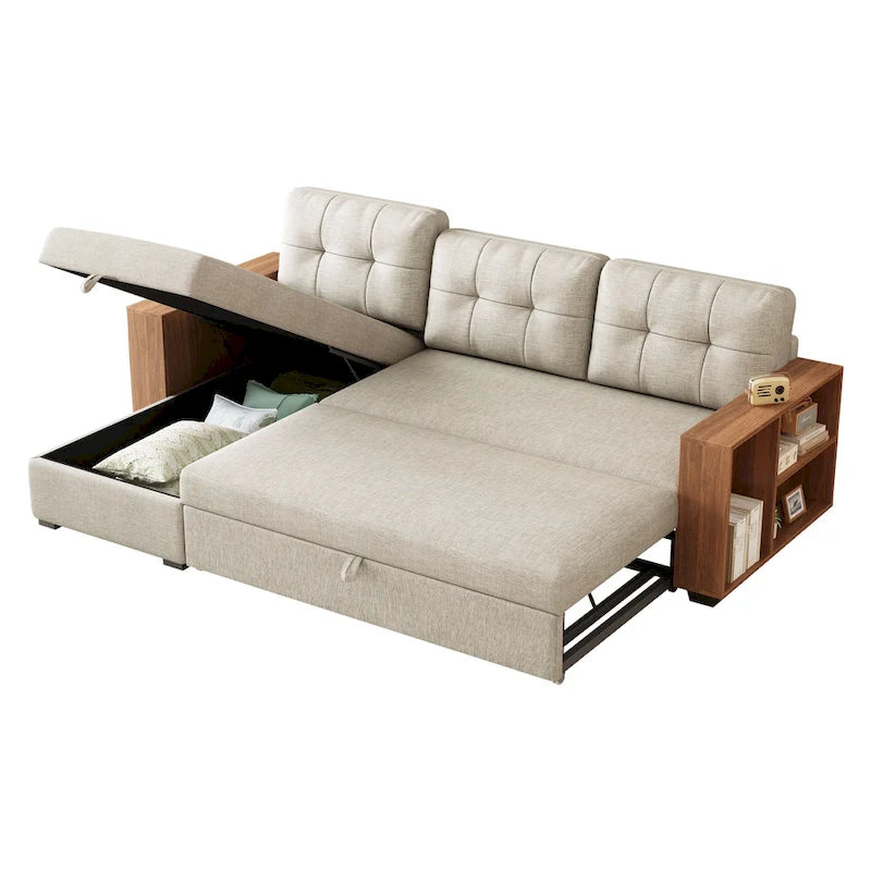 GDFStudio - Vinnas Convertible Sectional Sofa with Pull-Out Bed and Hidden Storage Chaise