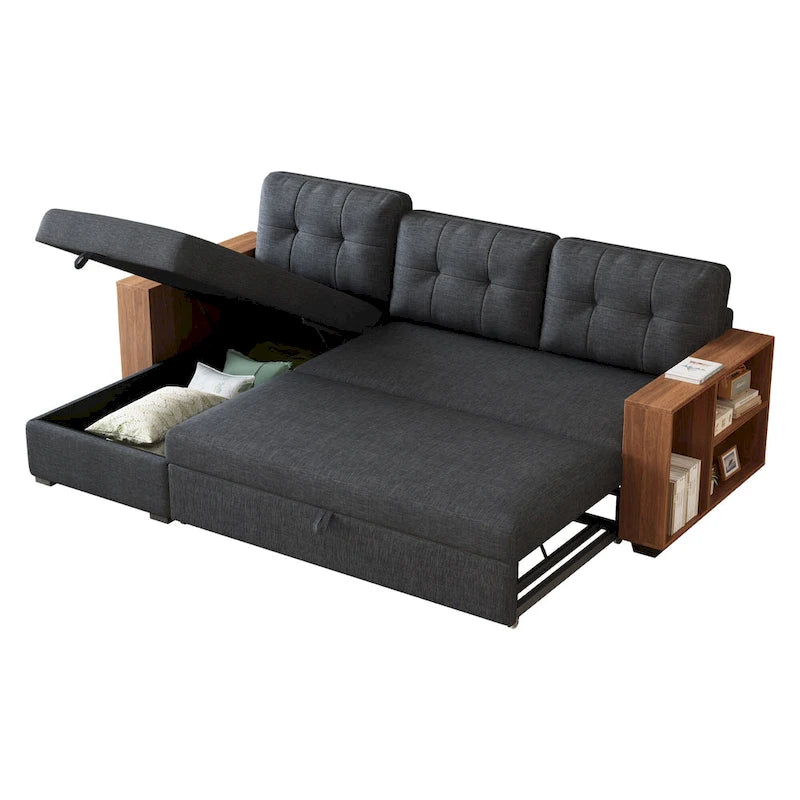GDFStudio - Vinnas Convertible Sectional Sofa with Pull-Out Bed and Hidden Storage Chaise