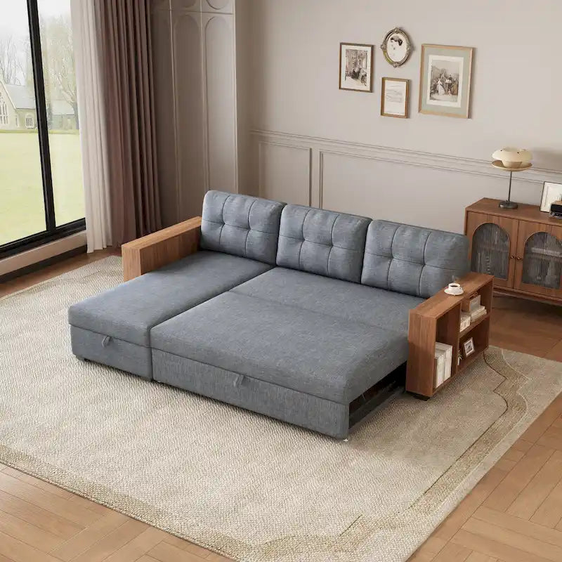 GDFStudio - Vinnas Convertible Sectional Sofa with Pull-Out Bed and Hidden Storage Chaise