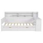 Wooden Full Size Daybed with Storage Shelves, Two Drawers & Study Desk,Antique White