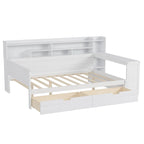 Wooden Full Size Daybed with Storage Shelves, Two Drawers & Study Desk,Antique White