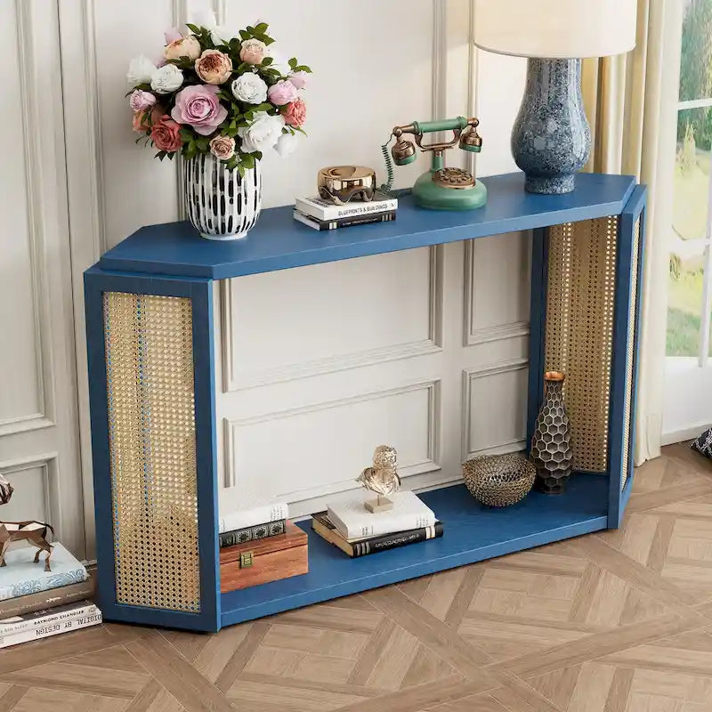 53 Arrow Console Table with Woven Rattan