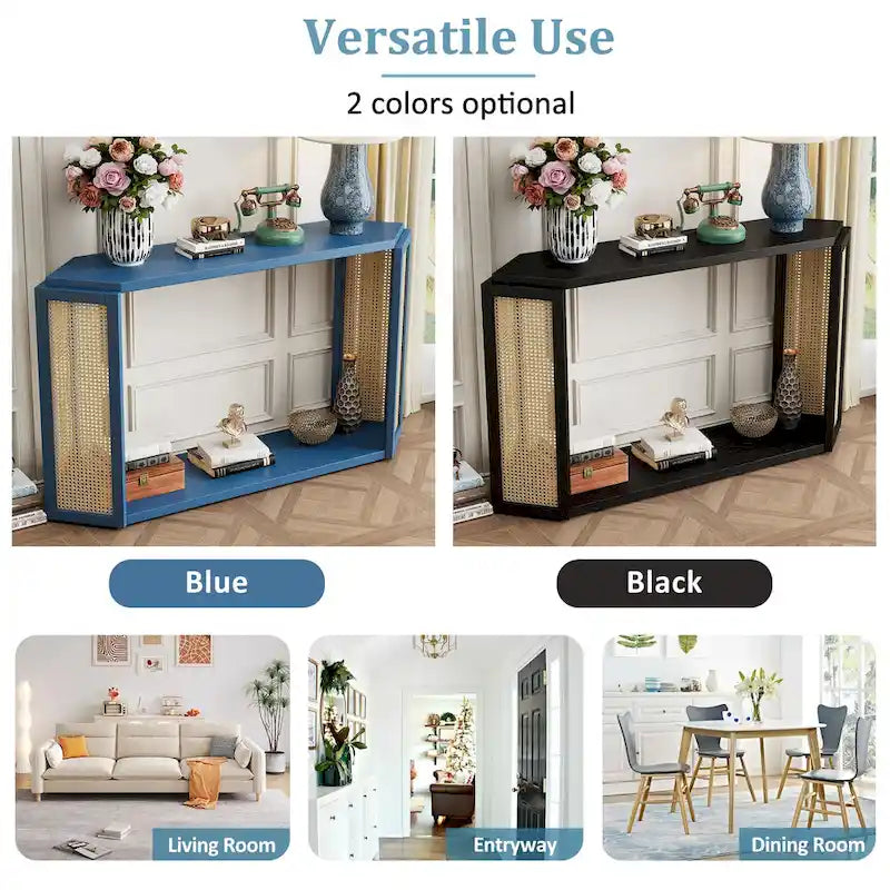 53 Arrow Console Table with Woven Rattan