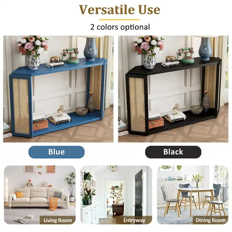 53 Arrow Console Table with Woven Rattan