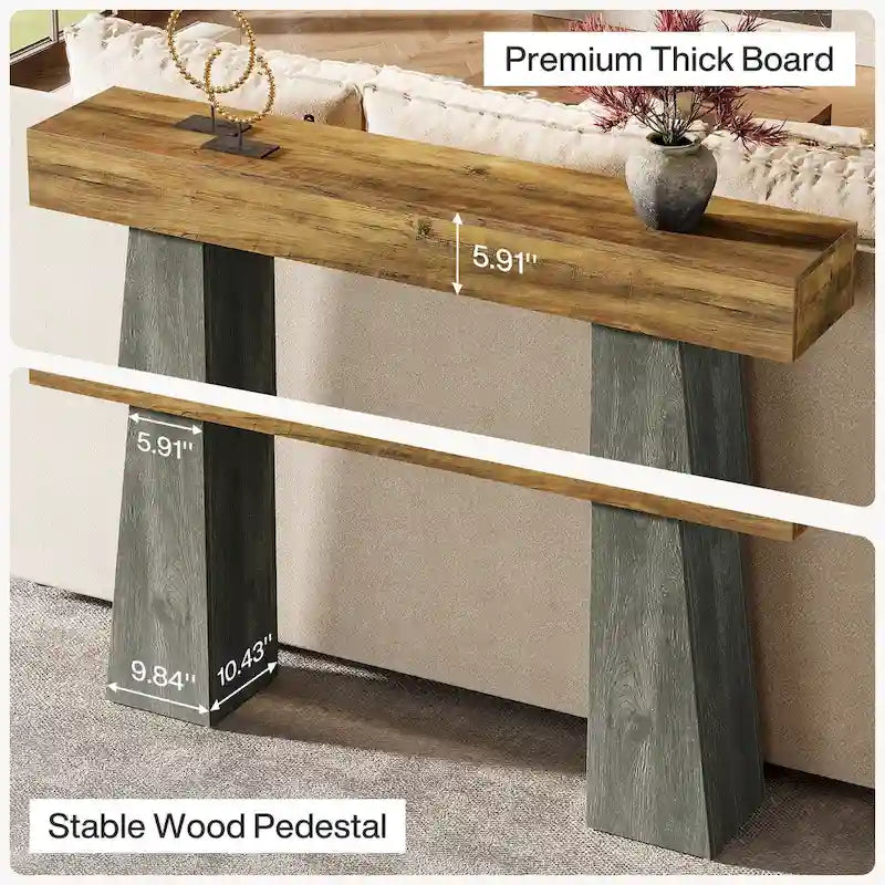 Farmhouse Entryway Table, 63-Inch Long Wooden Sofa Console Table