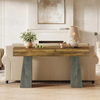 Farmhouse Entryway Table, 63-Inch Long Wooden Sofa Console Table