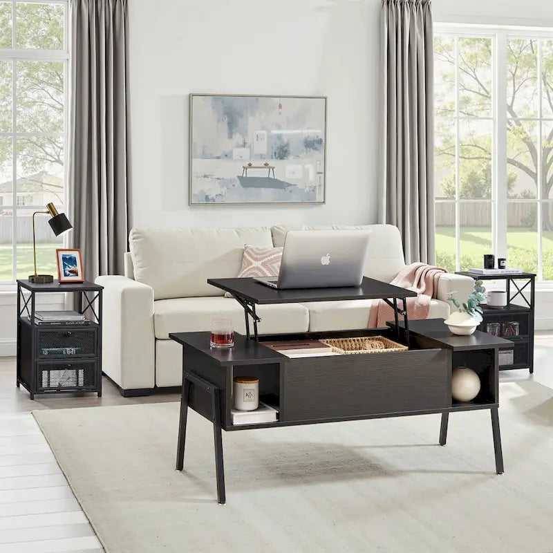 VECELO 3-piece Coffee Table Set,Lift Top Coffee Table with Hidden Storage and Nightstands Set of 2
