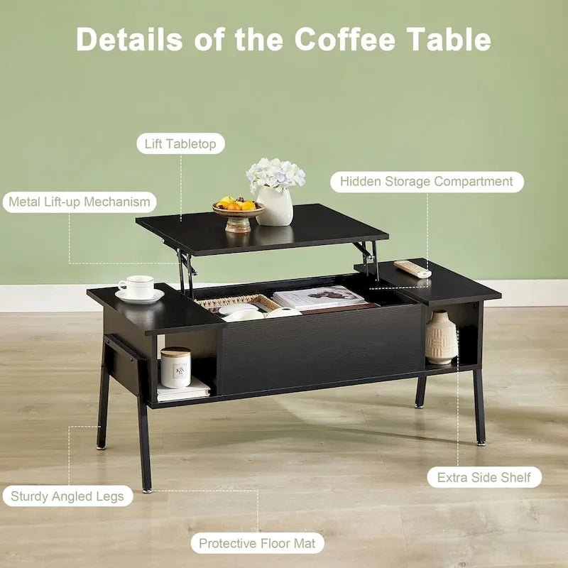 VECELO 3-piece Coffee Table Set,Lift Top Coffee Table with Hidden Storage and Nightstands Set of 2
