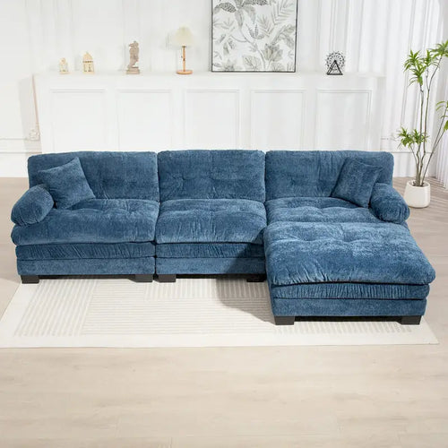 120.87 Chenille L-Shaped Sleeper Sectional Sofa with Ottoman