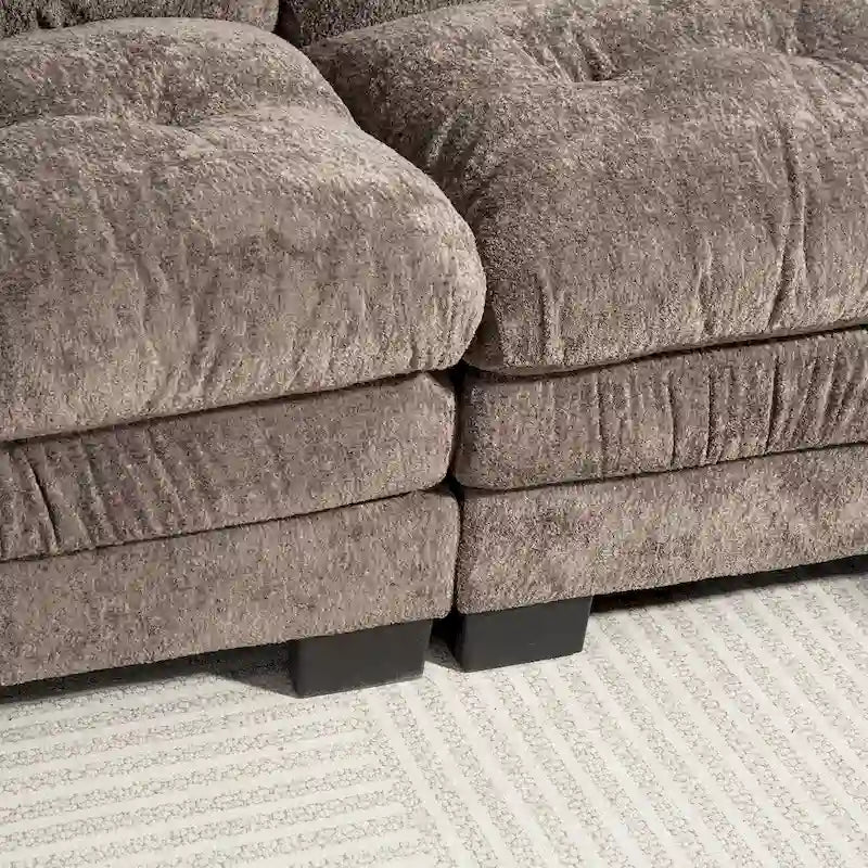 120.87 Chenille L-Shaped Sleeper Sectional Sofa with Ottoman