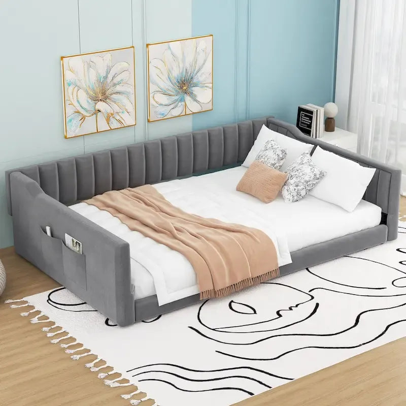 Full XL Velvet Daybed with Storage