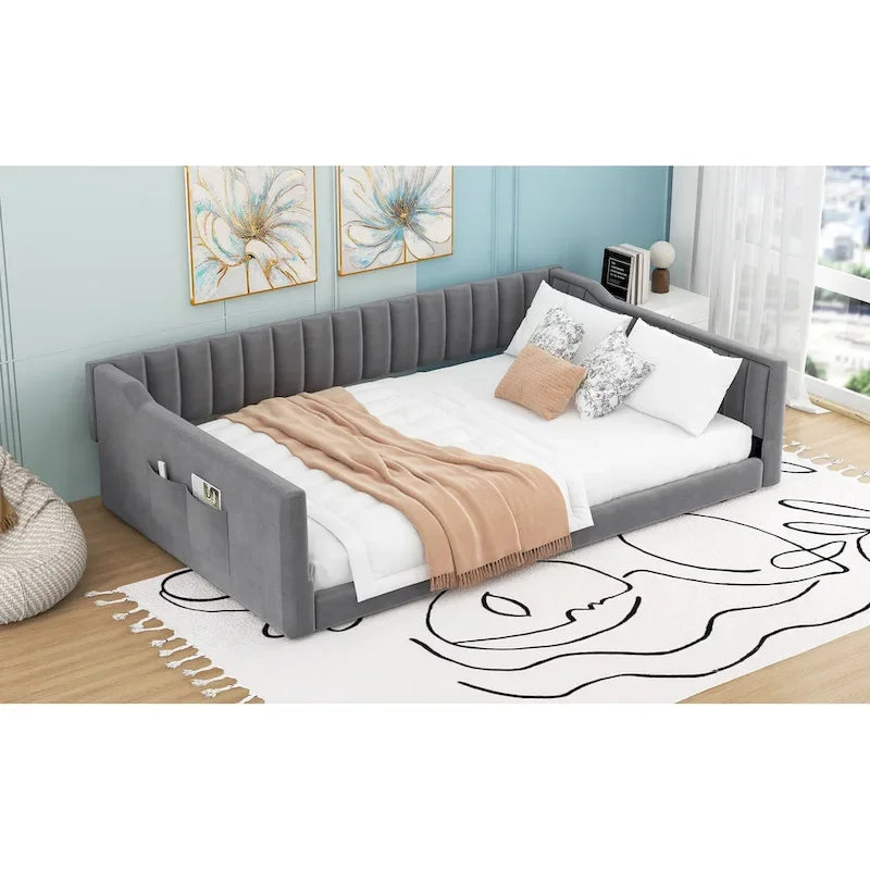 Full XL Velvet Daybed with Storage