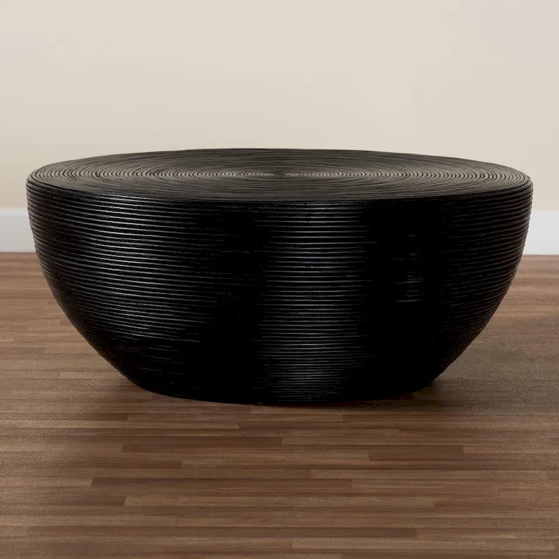 Tokyo Laminated Natural Rattan Coffee Table - Handcrafted Drum Table for Living Room, Coastal Boho Style Furniture