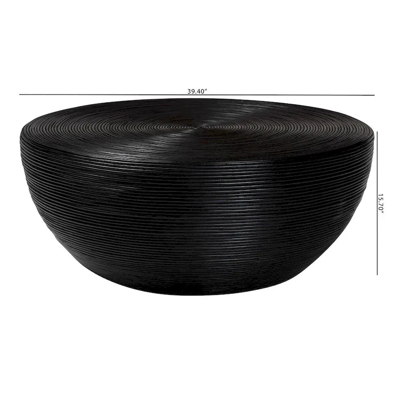 Tokyo Laminated Natural Rattan Coffee Table - Handcrafted Drum Table for Living Room, Coastal Boho Style Furniture