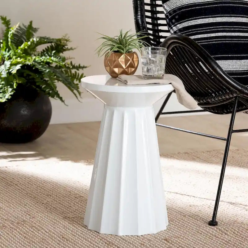 Ulmer Metal Scalloped Side Table - Modern Round Accent Table for Indoor or Semi-Outdoor Use
