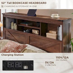 Farmhouse Queen Size Wood Bed Frame with Storage Headboard and Drawers