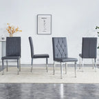 High Back Dining Chair Set of 4 Button Plaid Tufted Soft Cushion Side Chair Living Room Accent Chair Armless Chair