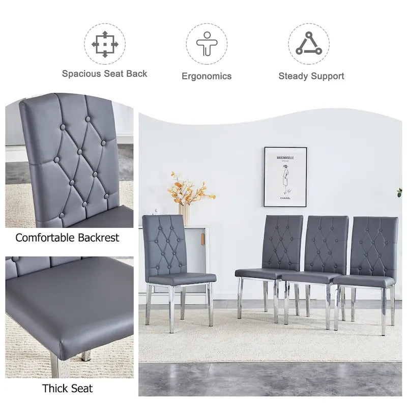 High Back Dining Chair Set of 4 Button Plaid Tufted Soft Cushion Side Chair Living Room Accent Chair Armless Chair