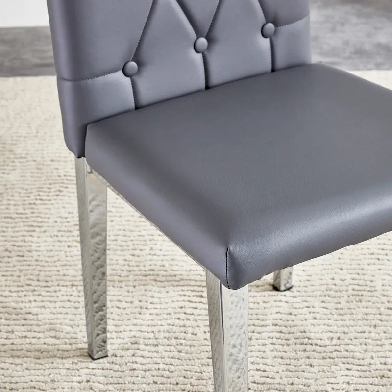 High Back Dining Chair Set of 4 Button Plaid Tufted Soft Cushion Side Chair Living Room Accent Chair Armless Chair