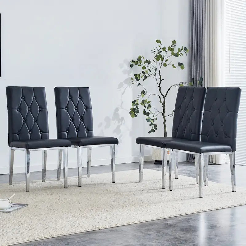 High Back Dining Chair Set of 4 Button Plaid Tufted Soft Cushion Side Chair Living Room Accent Chair Armless Chair