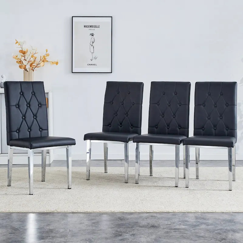High Back Dining Chair Set of 4 Button Plaid Tufted Soft Cushion Side Chair Living Room Accent Chair Armless Chair