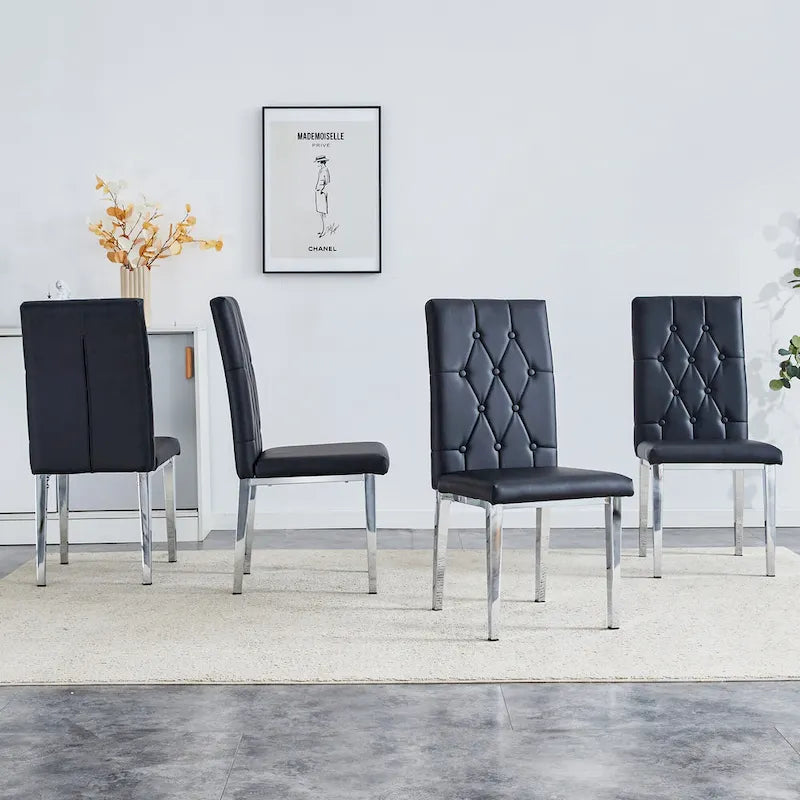 High Back Dining Chair Set of 4 Button Plaid Tufted Soft Cushion Side Chair Living Room Accent Chair Armless Chair