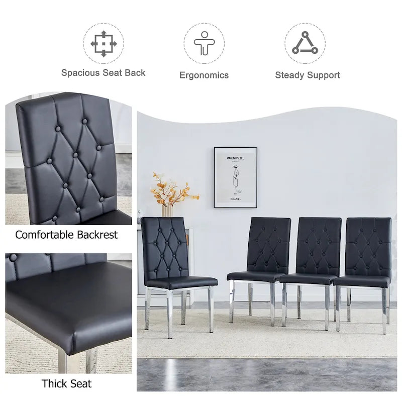 High Back Dining Chair Set of 4 Button Plaid Tufted Soft Cushion Side Chair Living Room Accent Chair Armless Chair